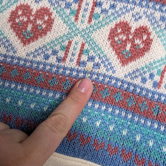 Vtg 1980s Act III Ivory Mock Neck Knit Heart Panel Light Pullover Sweater L - Picture 3 of 5